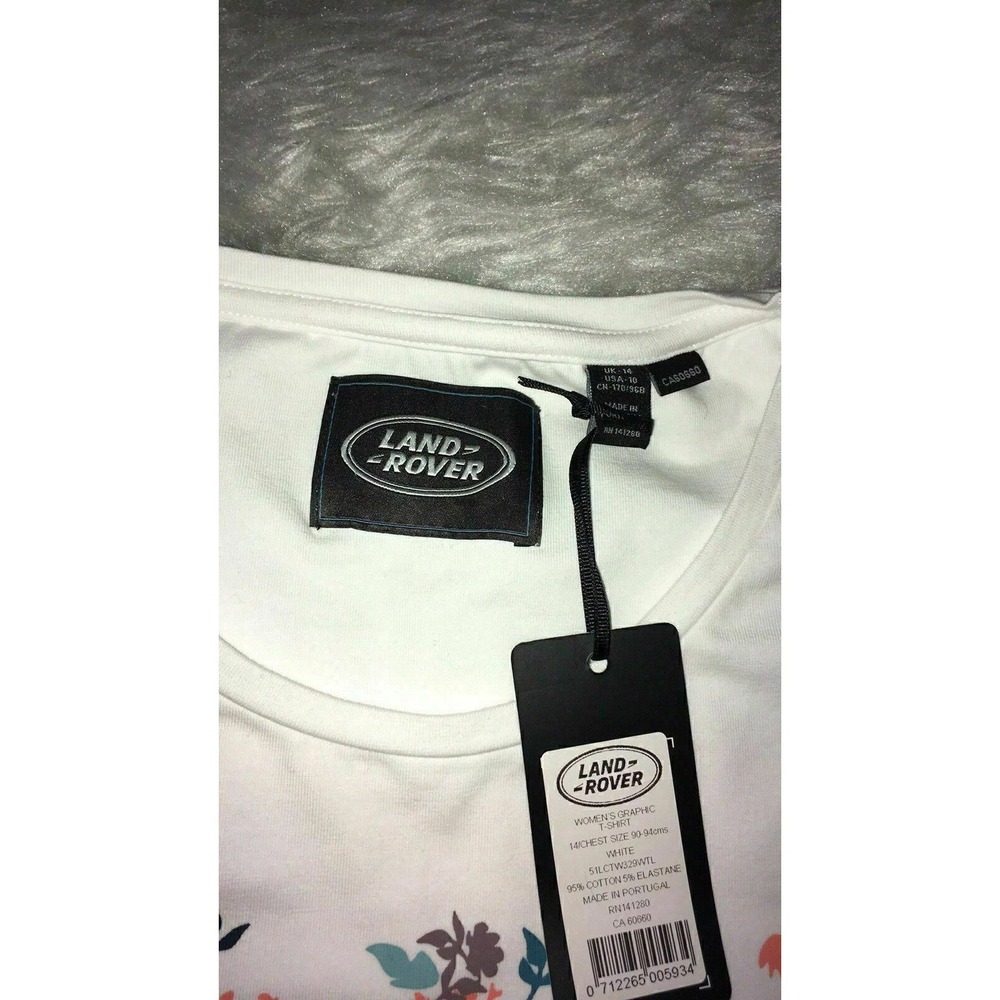 Land Rover Womens‎ Size 10 Shirt Top T-shirt Floral White Pink Blue NEW - Picture 2 of 6